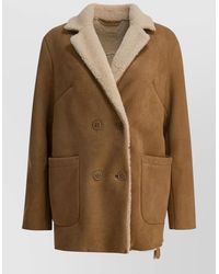 Salvatore Santoro - Shearling Collar Suede Leather Double Breasted Jacket - Lyst