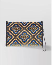 Etro - Large Paisley Embroidered Rectangular Clutch With Wrist Strap - Lyst