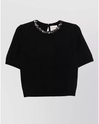 Semicouture - Cashmere Wool Sequin-Embellished Short-Sleeve Crew-Neck Knitted Top - Lyst