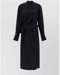The Row - High Neck Long Sleeve Dress With Waist Tie - Lyst