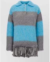 Etro - Striped Ribbed Knit Polo Sweater Minidress - Lyst