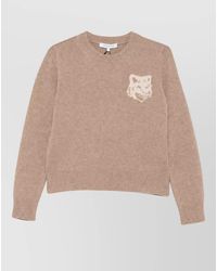 Maison Kitsuné - Wool Intarsia-Knit Fox Motif Crew-Neck Long-Sleeve Jumper - Lyst