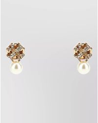 Tory Burch - Moondance Brass Earrings Crystal Pearl Studs - Lyst