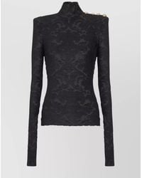 Balmain - Baroque Bouclé Long-Sleeve High-Neck Top - Lyst