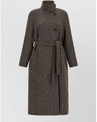Brunello Cucinelli - Virgin Wool Chevron Belted Coat - Lyst