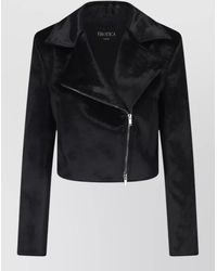 Dondup - Cropped Velvet Coat Long Sleeves Collar - Lyst