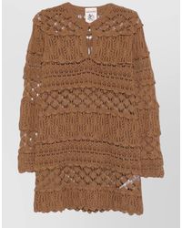 Semicouture - Alvina Cotton Dress Crochet Knit Ruffles - Lyst