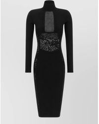 Elisabetta Franchi - Ribbed Turtleneck Lace-Panel Midi Dress - Lyst
