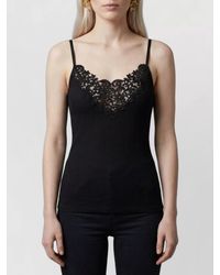 Saint Laurent - Silk Ribbed Lace-Trim V-Neck Tank Top - Lyst