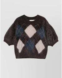 Lisa Yang - Cashmere Brushed Argyle Short-Sleeve Sweater - Lyst