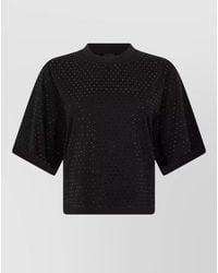 Pinko - Cropped Cotton T-Shirt Round Neck Rhinestones - Lyst