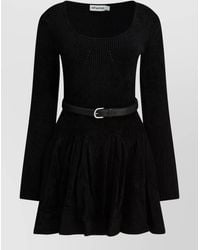 Self-Portrait - Chenille Knit Scoop Neck Long Sleeve Flared Mini Dress - Lyst