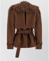 GIUSEPPE DI MORABITO - Shearling Collar Double-Breasted Belted Wool Jacket - Lyst
