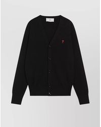 Ami Paris - Merino Wool Fine Knit V Neck Cardigan - Lyst