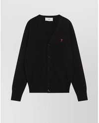 Ami Paris - Merino Wool Fine-Knit V-Neck Cardigan - Lyst