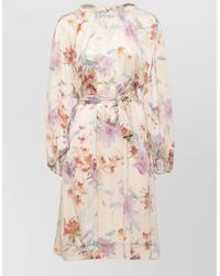 Herno - Floral-Print Belted Knee-Length Dress - Lyst