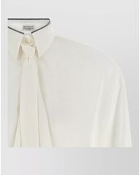 Brunello Cucinelli - Silk Shirt Shiny Collar Monile Detail - Lyst