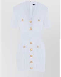 Balmain - V-Neck Midi Dress With Buttons And Pockets - Lyst