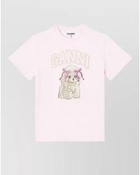Ganni - Organic Cotton Relaxed-Fit Printed T-Shirt - Lyst