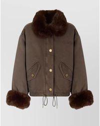 Pinko - Nylon Silk Blend Coat Faux Fur Drawstring - Lyst