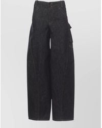 Self-Portrait - High Waist Wide Leg Cargo Denim Trousers - Lyst