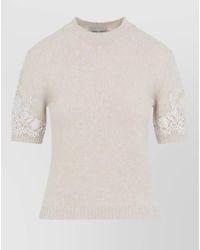 Alberta Ferretti - Knit T Shirt Slim Silhouette Lace Sleeves - Lyst