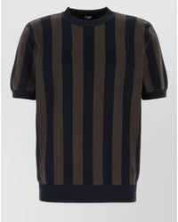 Fendi - Embroidered Knit Striped Crew Neck T-Shirt - Lyst