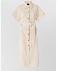 Pinko - Cotton Short Sleeve Belted Midi Shirt Dress - Lyst