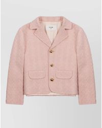 Celine - Wool Jacket Textured Fabric Notched Lapel Pockets - Lyst