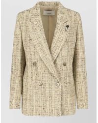 Lardini - Double Breasted Blazer Textured Fabric Notch Lapel - Lyst