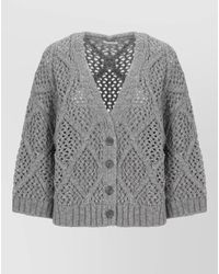 Peserico - Wool Perforated V-Neck Long-Sleeve Cardigan - Lyst
