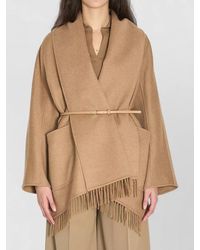 Max Mara - Camel Wrap Belted Fringe Cape - Lyst
