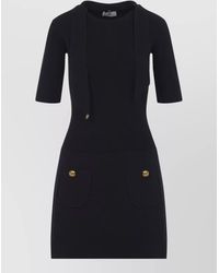 Elisabetta Franchi - Ribbed Knit Short-Sleeve Dress - Lyst