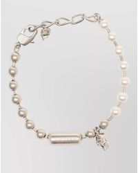McQueen - Skull And Pearl Bracelet Brass Chain - Lyst