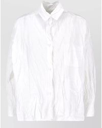 Daniela Gregis - Collared Crinkled Texture Long Sleeve Top - Lyst