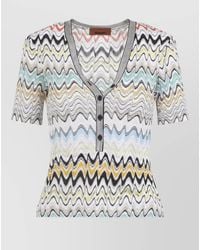 Missoni - Metallic Zigzag Knit Slim-Fit V-Neck Short-Sleeve Top - Lyst