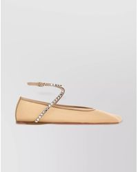 AMINA MUADDI - Mesh Ballerinas With Embellished Strap And Rhinestone Square Toe - Lyst