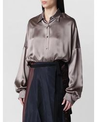 Dries Van Noten - Satin Collared Top Dropped Shoulders Long Sleeves - Lyst