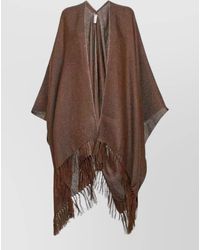 Brunello Cucinelli - Fringed Poncho Open Front Long Sleeves - Lyst
