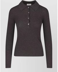 P.A.R.O.S.H. - Slim Ribbed Long Sleeve Collared Top - Lyst