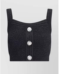 Balmain - Cropped Tweed Sleeveless Top - Lyst