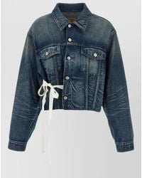 MM6 by Maison Margiela - Cropped Denim Jacket Tie Waist Detail - Lyst