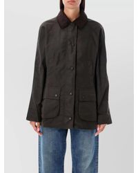 Barbour - Wax Jacket With Corduroy Collar And Flap Pockets - Lyst