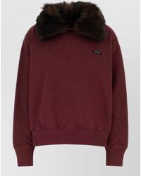 Prada - Cotton Oversized Shearling Collar Sweatshirt - Lyst