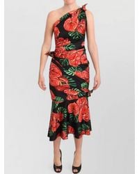 Dolce & Gabbana - Silk Floral Print One-Shoulder Draped Midi Dress - Lyst