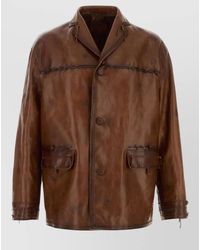 Prada - Leather Jacket Stitch Detailing Front Pockets - Lyst