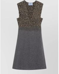 Prada - A Line Sleeveless Dress Textured Two Tone - Lyst