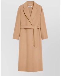 Max Mara - Long Jacket Belted Waist Lapel Collar Pockets - Lyst