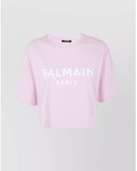 Balmain - Graphic Print Cropped T-Shirt With Short Sleeves - Lyst