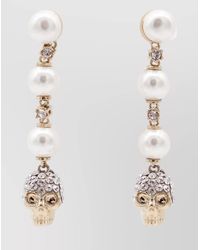 McQueen - Crystal-Embellished Skull And Pearl Earrings - Lyst